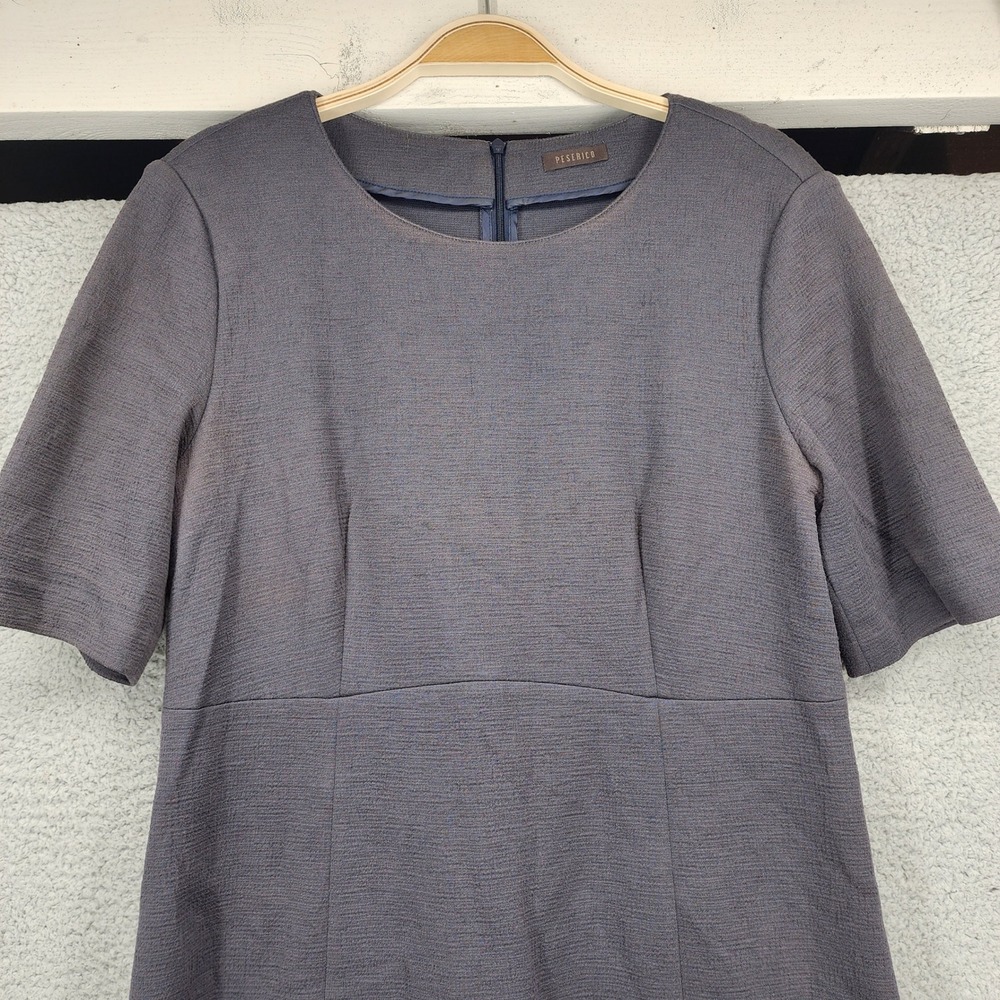 Peserico Gray Textured Cotton Blend Short Sleeve Shift Dress Made in Italy Sz 46 - Picture 10 of 14